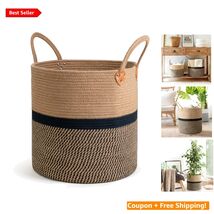 Modern Round Jute Woven Storage Basket with Handles - Perfect for Laundr... - $67.27
