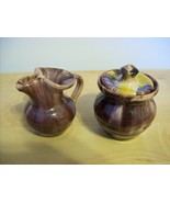 Williamsburg Hand Made Pottery Multi Color Small Pitcher and Sugar Bowl - $34.19 CAD