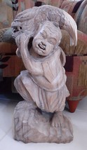 VTG Chinese Asian Wood Wooden Fisherman Fish Sculpture Man Hand Carved LG 20&quot; - £155.07 GBP