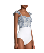 LA MODA CLOTHING Shirred Tie-Dye Cover-Up Crop Swim Top, Blue/White, L/X... - $73.87