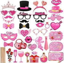 Valentines Photo Booth Props 35 Pack Romantic Pink Valentines Day Photo Props fo - £16.74 GBP