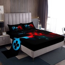 Gaming Bedding Sets For Boys Gamer Sheet Set Twin,Blue Red Gamepad Bed Sheet Set - £43.95 GBP