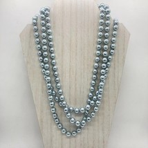 Vintage Faux Pearls 72&quot; Beaded Necklace Light Gray Hand Knotted Layering - £11.65 GBP