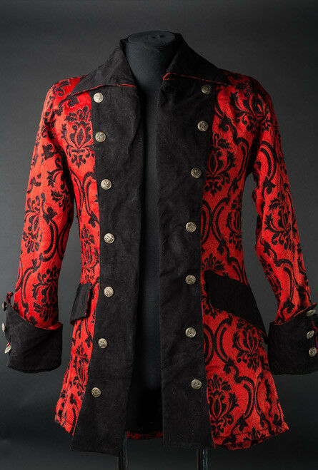 Primary image for Men's Black Red Brocade Pirate Jacket Victorian Goth Vampire Officer Coat