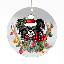 Cute Papillion Dog Antlers Reindeer Christmas Ornament Acrylic Gift Tree Decor - £13.14 GBP