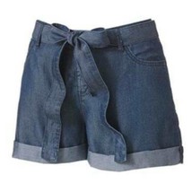 Women Shorts Cuffed Belted Chambray JLO Jennifer Lopez Blue Lightweight ... - £13.38 GBP