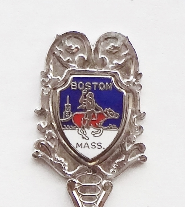 Collector Souvenir Spoon USA Massachusetts Boston Paul Revere Cloisonne Emblem - $6.99