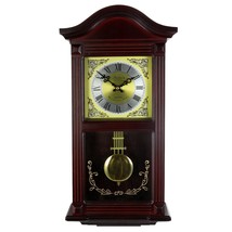 Bedford 22&quot; Wall Clock Mahogany Cherry Oak Wood w Pendulum and Hourly Chimes - £86.30 GBP