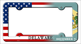 Delaware|American Flag Novelty Metal License Plate Frame LPF-447 - £14.81 GBP