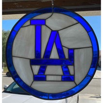 Vintage Stained Glass Los Angeled Dodgers Handmade Logo Suncatcher 12&quot; 942A - £60.44 GBP