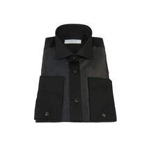Men CEREMONIA Formal Cotton Shirt Wingtip Slim Fit Turkey #JB 15 Black Pin Dot image 2