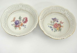 Vintage Schwarzenhammer Set of 2 Pierced Bowls Gilded Floral US Zone 5.25&quot; - £14.82 GBP