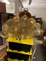 Vintage art Nouveau Art Deco peacock folding brass fireplace screen  - £278.48 GBP