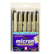 6 Sakura Pigma Micron Pens Ultra Fine Nib BLACK INK tips art craft pen AUD - £32.08 GBP