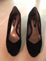 Liz &amp; Co Women&#39;s Shoes Franci Black Suede Open Toe Faux Croc Heel Size 6.5 New - £24.80 GBP