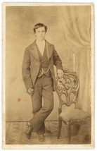 CIRCA 1880&#39;S CDV Handsome Young Man Wearing Suit Pocket Watch Chain Showing - £8.99 GBP