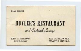 Huyler's Restaurant Business Card Boardwalk Atlantic City New Jersey - $17.82