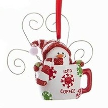 Kurt S. Adler 3.7&quot; Hand Painted Resin Snowman In Cup Christmas Ornament Style 3 - £7.80 GBP