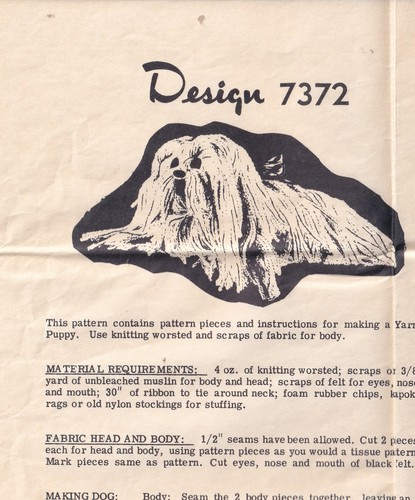 Shaggy Dog Yarn Puppy Lhasa Apso Mail Order Pattern Design 7372 Unused - $8.91
