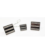 White Rhinestones Bullet Back Vintage Cuff Links &amp; Tie Clip Set - $14.88 CAD