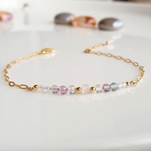 Gold filled chained gemstone bracelet,extra thin jewelry,skinny crystal bracelet - £18.83 GBP