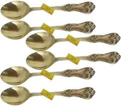 Handmade Pure Brass Designer Spoons Length Gift -7 inch, Set of 6 , FREE SHIP . - £23.29 GBP