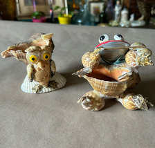  Vintage Shell Ashtrays Travel Souvenirs Frog with Violin Owl Handcrafted  - £23.81 GBP