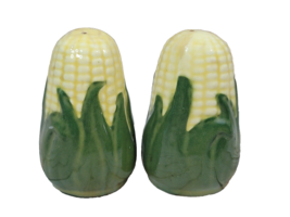 Vintage Shawnee Pottery Corn King Tall Salt and Pepper Shakers One Cork Mid Cent - £7.45 GBP