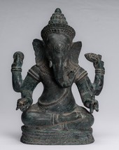 Antigüedad Khmer Estilo Sudeste Asia Sentado Ganesha Estatua - 34cm/35.6cm - $596.64