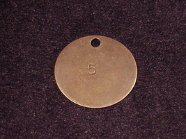 Vintage Brass Round Number 5 Key or Tool Metal Tag - £5.46 GBP