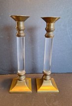 Lucite &amp; Solid Brass Candlestick Holders, Made In Hong Kong - $28.70
