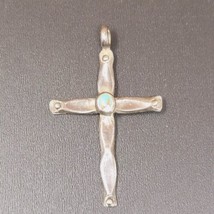 Vintage Navajo Turquoise Pendent Cross Cast Silver - £109.61 GBP