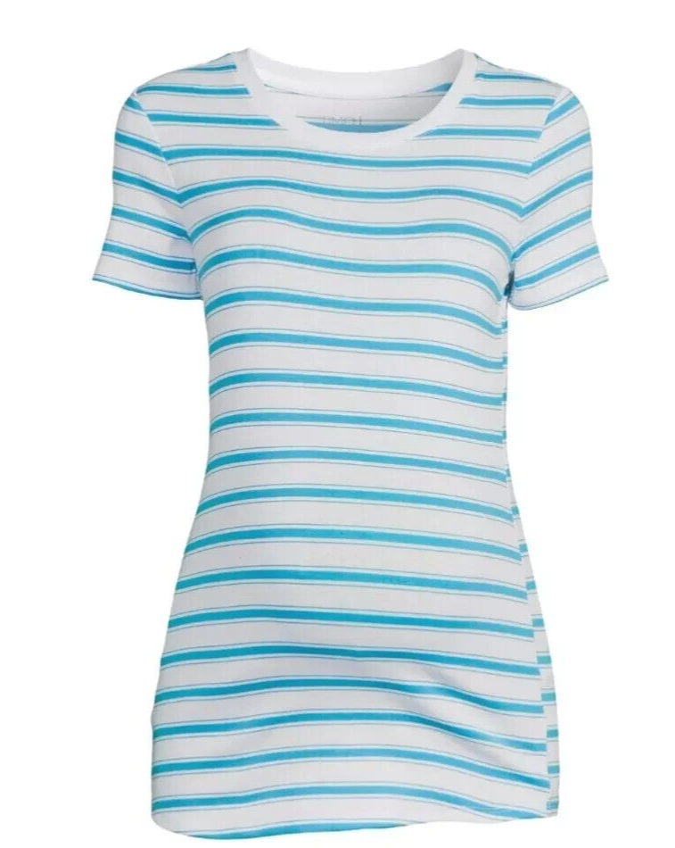 Time & Tru Women's Crew Neck Blue Stripe Cotton Blend Maternity Tee ~ Sz S (4-6)