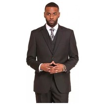 Mens Three Piece Suit Vested VITALI Soft Fabric With Sheen M3090 Black image 2