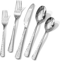 Kingstone Hammered Silverware Set, Flatware Set, 18/10 Stainless Steel, ... - $1,928.08 MXN