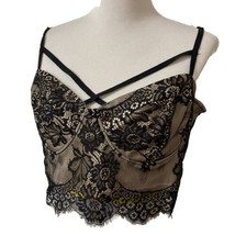 Lacey Black Overlay Crop Top Cami Rue + Sz 2X Zipper Back Underwire Lined Floral - £14.91 GBP