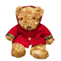 Animal Adventure Teddy Bear Plush Brown Stuffed Animal Red Pea Coat 2010 14 Inch - $12.49