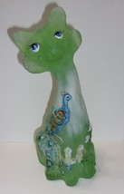 Fenton Glass Apple Green Satin Peacock Alley Cat Figurine Ltd Ed #36/49 ... - $416.62