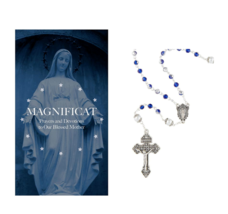Magnificat Rosary with Prayer Book Blue &amp; White 6 &amp; 8mm Beads Catholic - £18.07 GBP