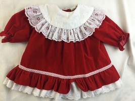 Vintage Red Velvet Frilly Big Collar Holiday Toddler Girl Dress Size 2T - $19.78