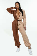 Brown Khaki Contrast Long Sleeve Front Zipper Oversized Cozy Shirt Jumps... - $35.00