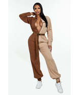 Brown Khaki Contrast Long Sleeve Front Zipper Oversized Cozy Shirt Jumps... - £28.04 GBP