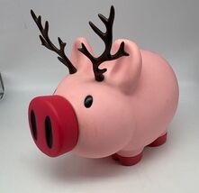 Old Navy Reindeer PIGGY BANK Christmas Pig Pink w/  Antlers Nose Opens - €16,31 EUR