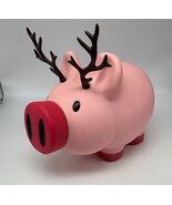 Old Navy Reindeer PIGGY BANK Christmas Pig Pink w/  Antlers Nose Opens - €16,32 EUR