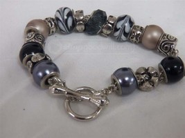 Silver, Black &amp; White Glass Charm Toggle Bracelet  - £16.01 GBP