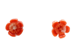 14k Rose Gold Carved Genuine Natural Coral Flower Stud Earrings (#J7351) - $173.25