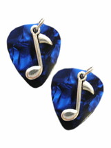 Musical Dark Blue Guitar Pick w/ Alloy Silver Music Note Charms Pair Of Earrings - £6.73 GBP