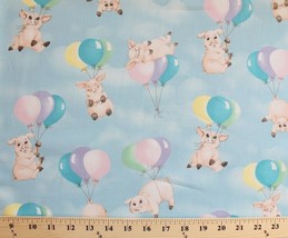 Cotton  Pigs Balloons Float Sky Clouds Cotton Fabric Print by the Yard D680.35 - £8.79 GBP