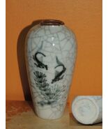 Crackle glaze 4.5" Vase hand painted Koi Kelp Blue Red Ge / Guan type Asian - $53.99