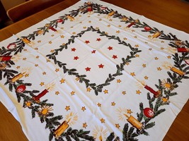 Vintage Scandinavian Small Table Cloth Cover Christmas Holiday 35 Inch Square - $23.71